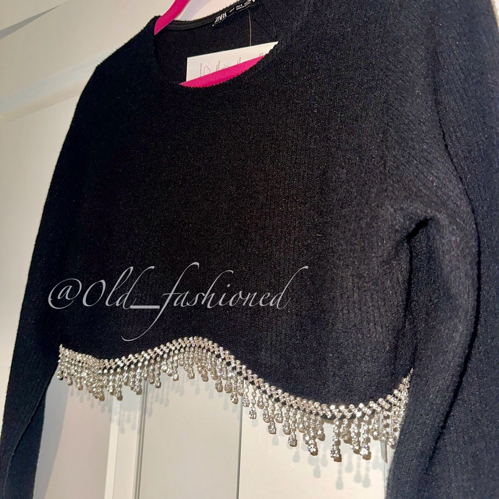 ZARA Rhinestone Ribbed Crop Top - Picture 7 of 10